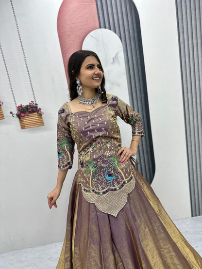 RangBhoomi Elegant Festival Lehenga Choli in Pure Silk Satin with Heavy Embroidery