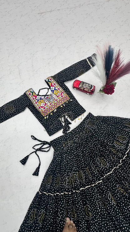 Exclusive 9-Meter Flair Navratri Special Lehenga Choli by RangBhoomi – Pure Fox Georgette with Elegant Thread Embroidery