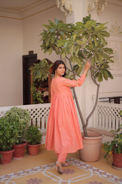 Premium Ready-to-Wear Embroidered Cotton Kurti with Matching Cotton Pants