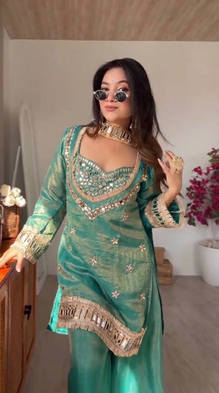 RangBhoomi Women's Fully Stitched Ethnic Wear Set with Fendy Silk and Real Mirror Work