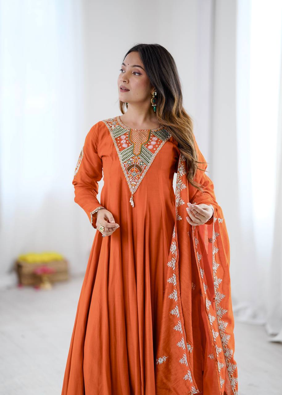 RangBhoomi Elegant Embroidered Sequence with Real Mirror Designer Anarkali Three Piece Set