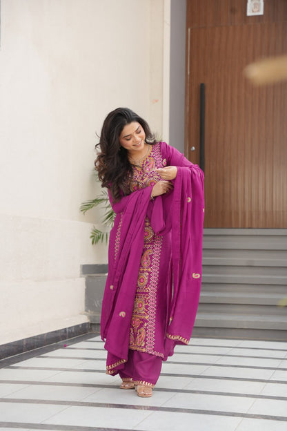 RangBhoomi Elegant Ready-to-Wear Top, Pant, and Dupatta Set with Intricate Multi-Thread Embroidery 2026 Collection