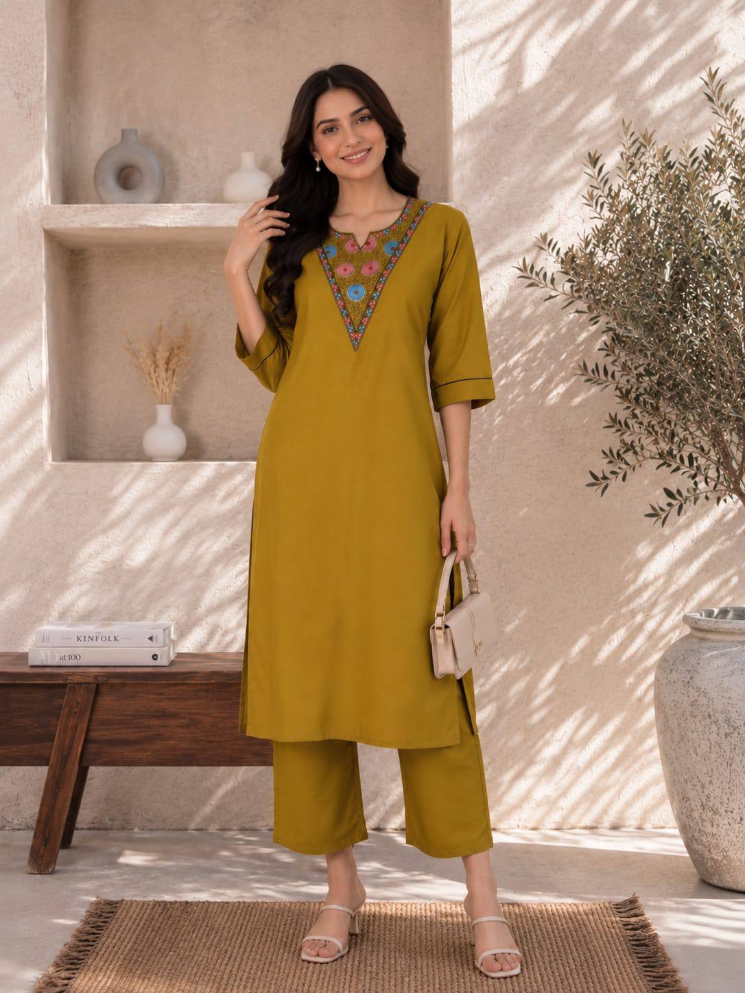 RangBhoomi Premium Reyon Kurti with Plazo Set - Comfortable Daily & Office Wear