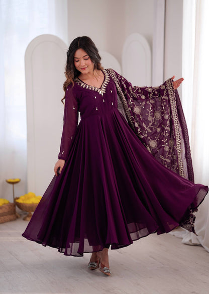 RangBhoomi Elegant Embroidered Mirror Anarkali Three-Piece Gown Set