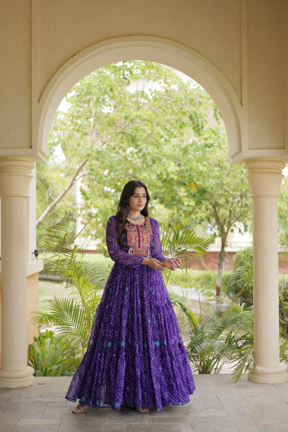 RangBhoomi Bandhani & Kutchi Patchwork Faux Georgette Gown — Festive Navratri Edition