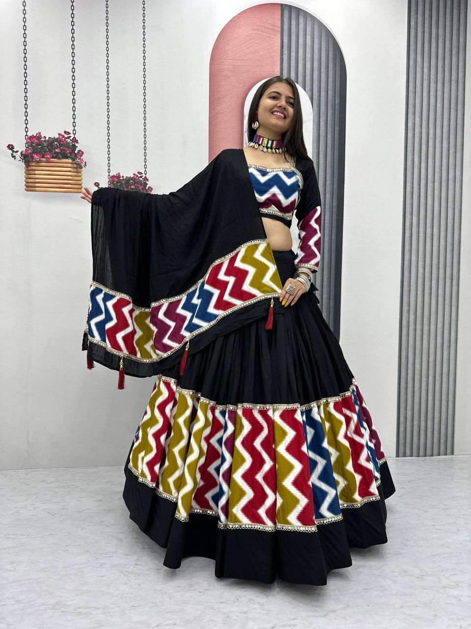 Navratri Special Pure Cotton Lehenga Choli Set with 6-Meter Flair, Fully Stitched Comfort Fit