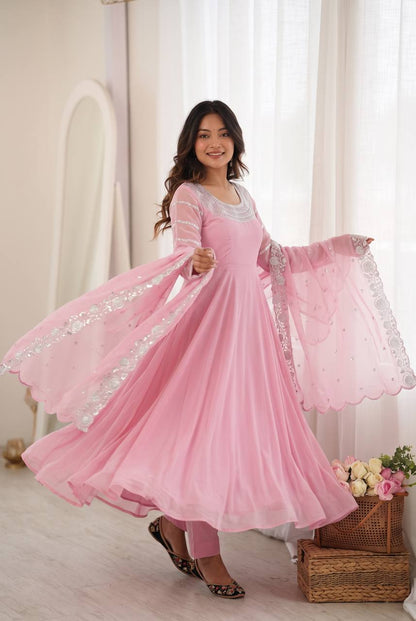RangBhoomi Designer Heavy Fox Georgette Embroidered Party Gown Set - Elegant Festive Wear