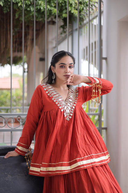 RangBhoomi Navratri Kora Cotton Full-Stitched Lehenga & Blouse Set with Mirror and Gota Work