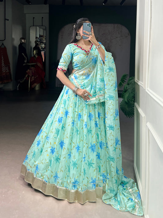 Celebrate Tradition Elegantly with a Floral Tabby Silk Lehenga Perfect for Festive Occasions