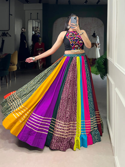 RangBhoomi Rainbow Rasiya Navratri Multicolour Pure Rayon Lehenga Set