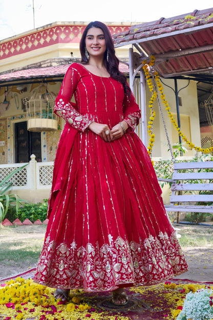 RangBhoomi New Festival Collection Long Gown with Dupatta – Elegant Fox Georgette Fabric with Heavy Sequence Embroidery