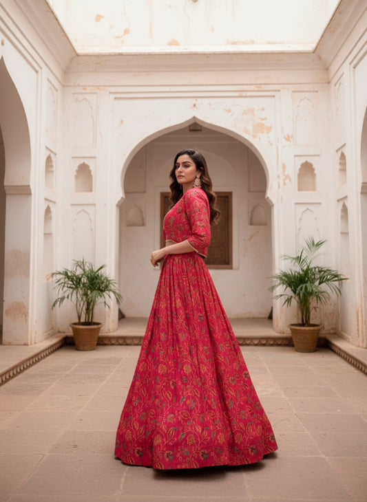 Tasar Silk Floral Print Wedding Lehenga Co-ord Set — Elegant Bridal & Festive Wear by RangBhoomi