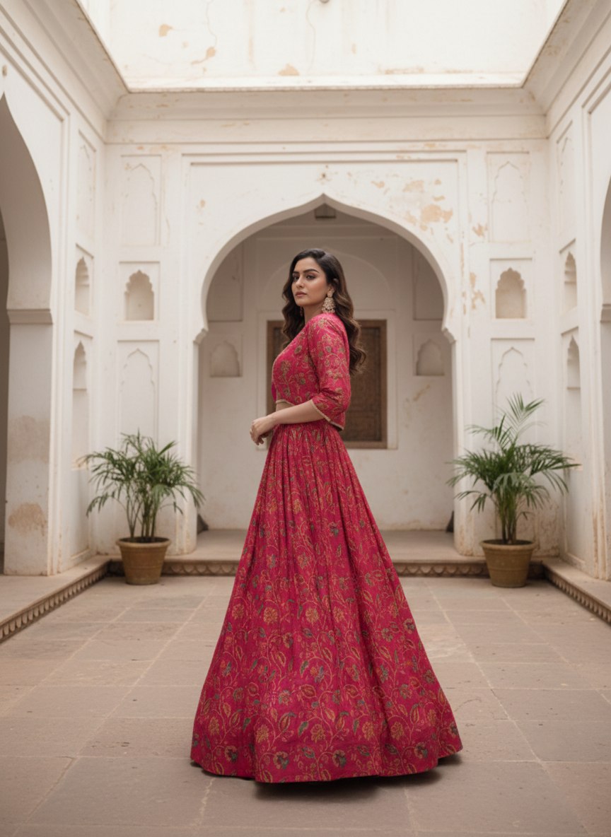 Tasar Silk Floral Print Wedding Lehenga Co-ord Set — Elegant Bridal & Festive Wear by RangBhoomi