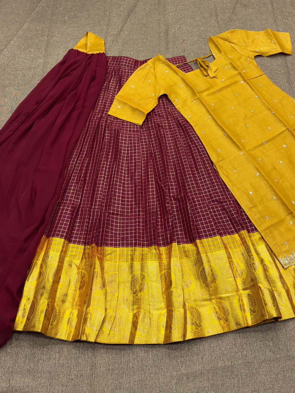 RangBhoomi Premium 5000 Series Elegant Natural Crepe Silk Ethnic Ensemble with Beaded and Threadwork Detailing