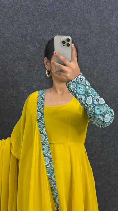 RangBhoomi Elegant 2-Color Anarkali Gown with Heavy Georgette and Pure Micro Cotton Inner – Multiple Sizes Available