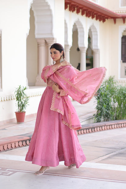 RangBhoomi Premium Ready-Made Gown and Dupatta Set with Elegant Gold Embroidery