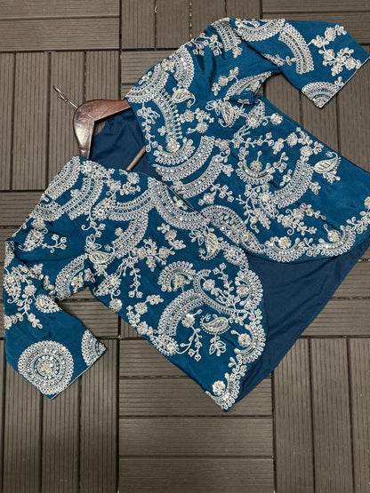 Elegant Ready-to-Wear Saree with Full Embroidered Sequined Jacket in Luxurious Heavy Chinon Fabric