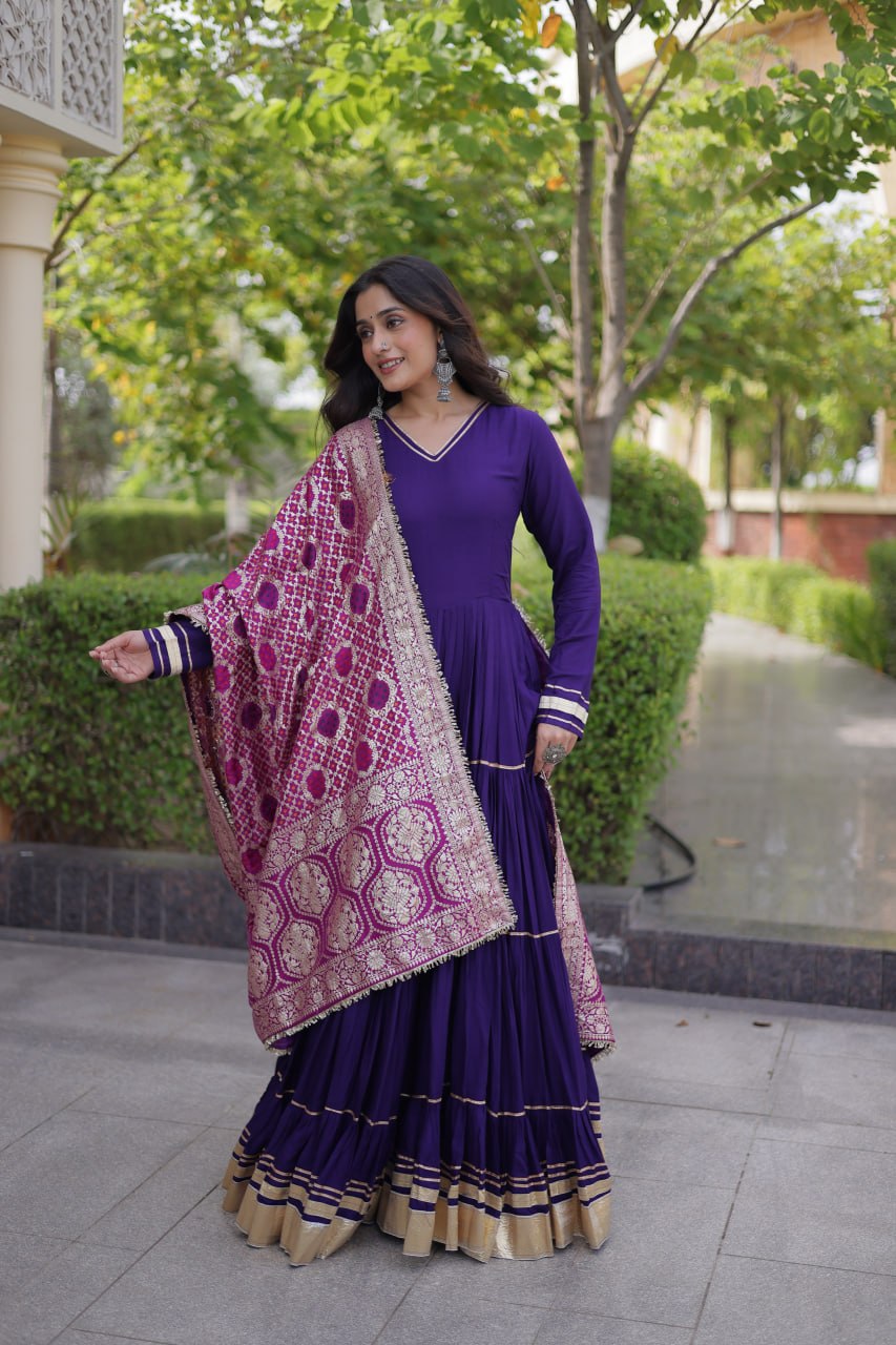 RangBhoomi Gown & Dupatta Collection 2026 — Premium Reyon Gown with Viscose Jacquard Dupatta