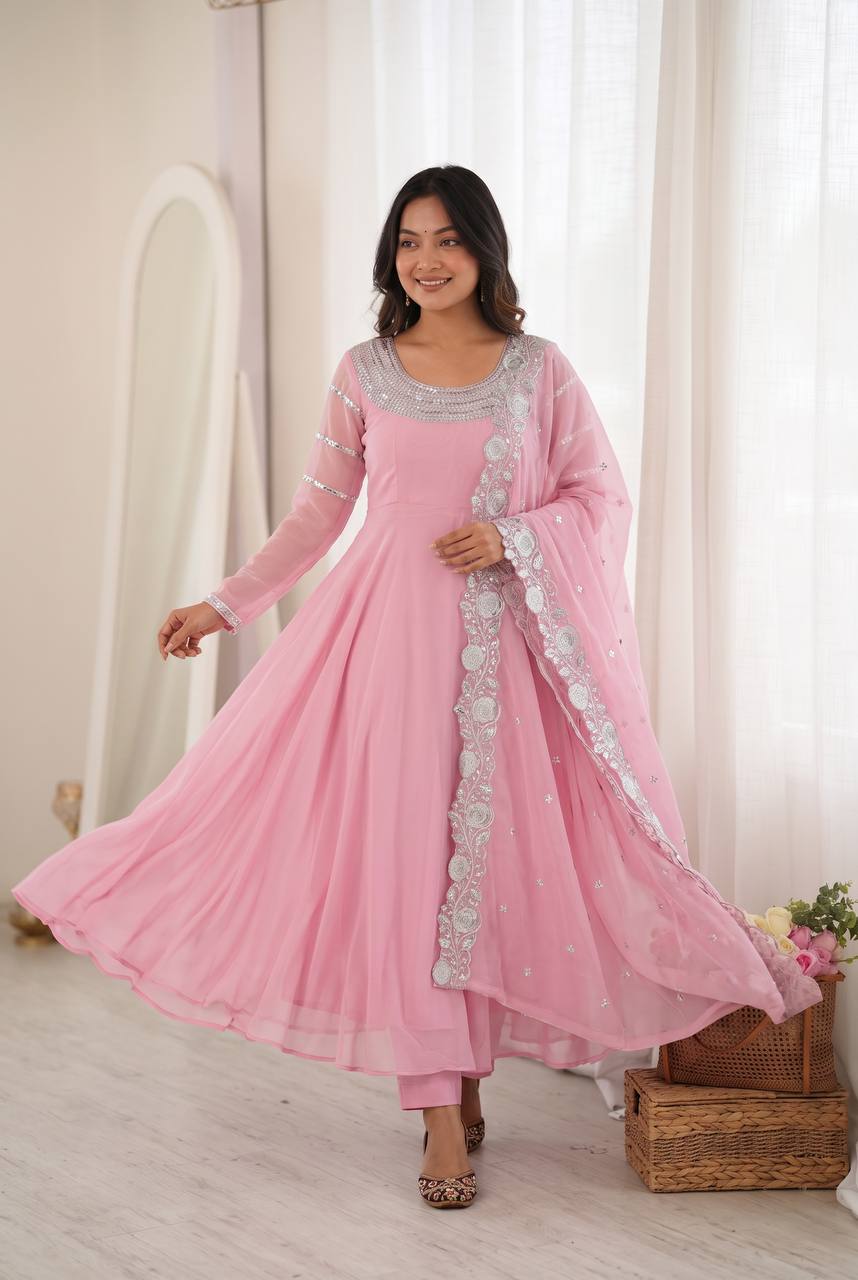 RangBhoomi Designer Heavy Fox Georgette Embroidered Party Gown Set - Elegant Festive Wear