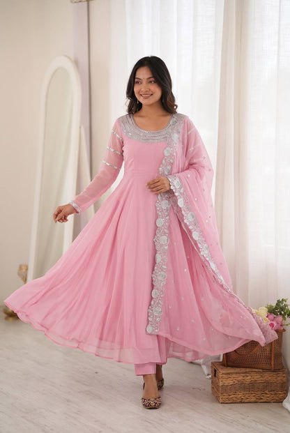 RangBhoomi Designer Heavy Fox Georgette Embroidered Party Gown Set - Elegant Festive Wear