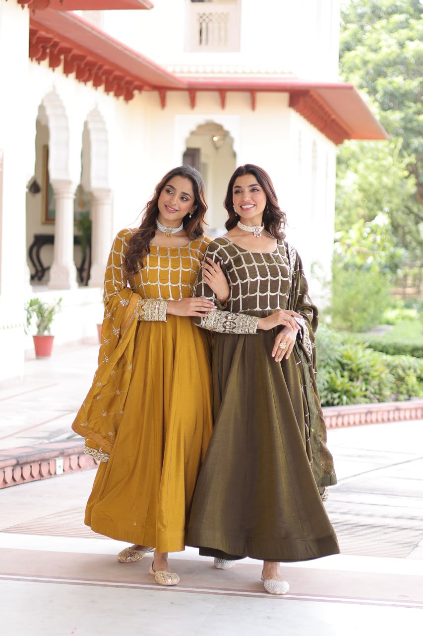 RangBhoomi Premium Ready-to-Wear Embroidered Gown and Dupatta Set