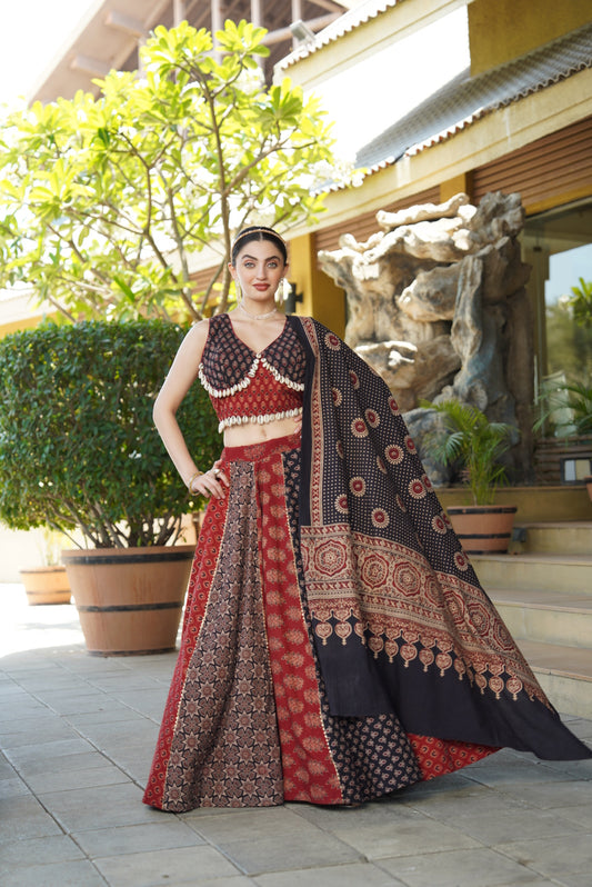 RB Ajrakh 2.0 Pure Cotton Handblock Lehenga Choli Set