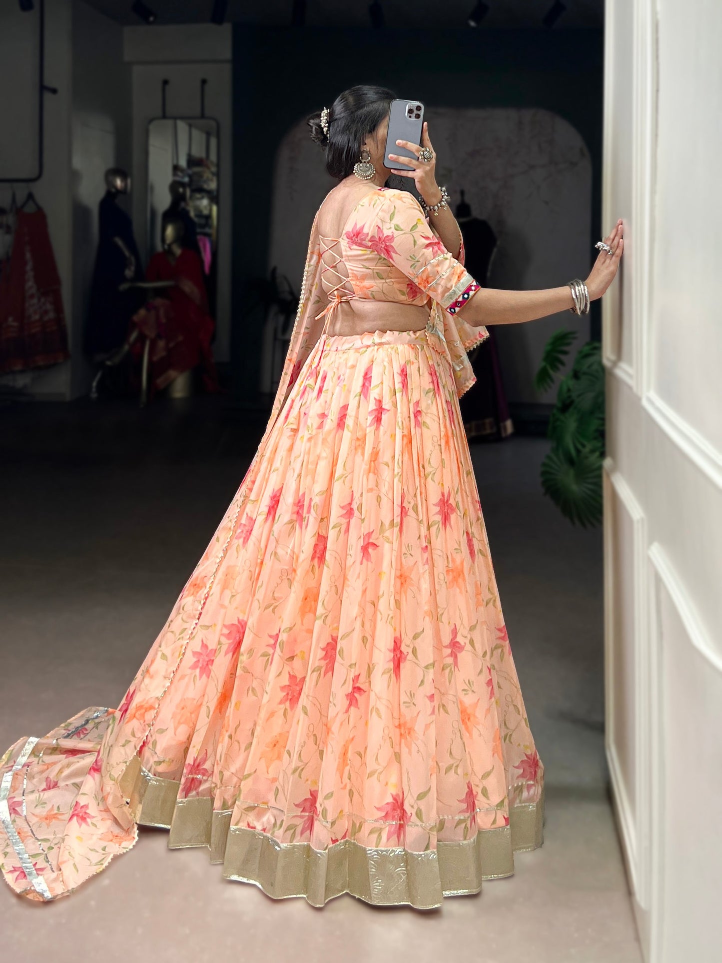 Celebrate Tradition Elegantly with a Floral Tabby Silk Lehenga Perfect for Festive Occasions