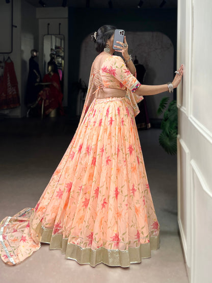 Celebrate Tradition Elegantly with a Floral Tabby Silk Lehenga Perfect for Festive Occasions