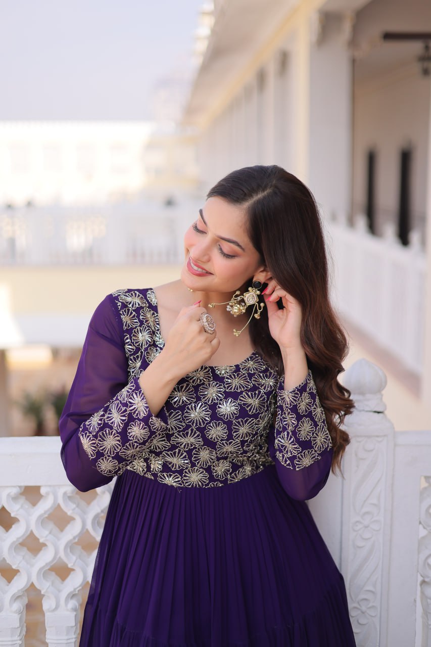 RangBhoomi Premium Designer Ready-to-Wear Gown Collection 2026 - Elegant Faux Blooming Georgette with Sequins and Zari Embroidery