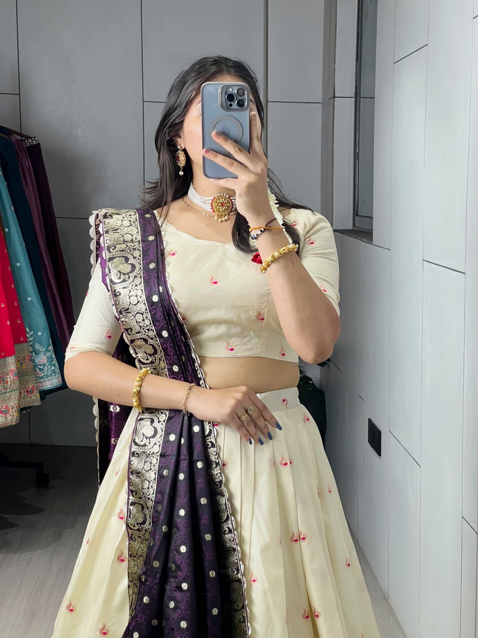 RangBhoomi Paithani Silk Lehenga Choli – Vibrant Traditional Maharashtrian Ethnic Wear with Gold Zari Detailing and Satin Silk Dupatta