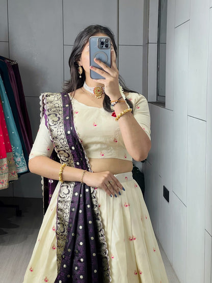RangBhoomi Paithani Silk Lehenga Choli – Vibrant Traditional Maharashtrian Ethnic Wear with Gold Zari Detailing and Satin Silk Dupatta
