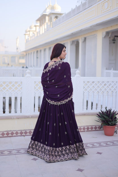 Elegant Lehenga Choli and Dupatta Set with Intricate Sequins and Zari Embroidery
