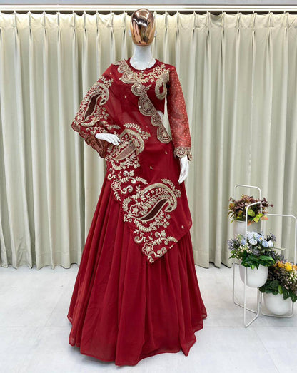 Designer Wear Embroidered Lehenga with Blouse and Shrug Set