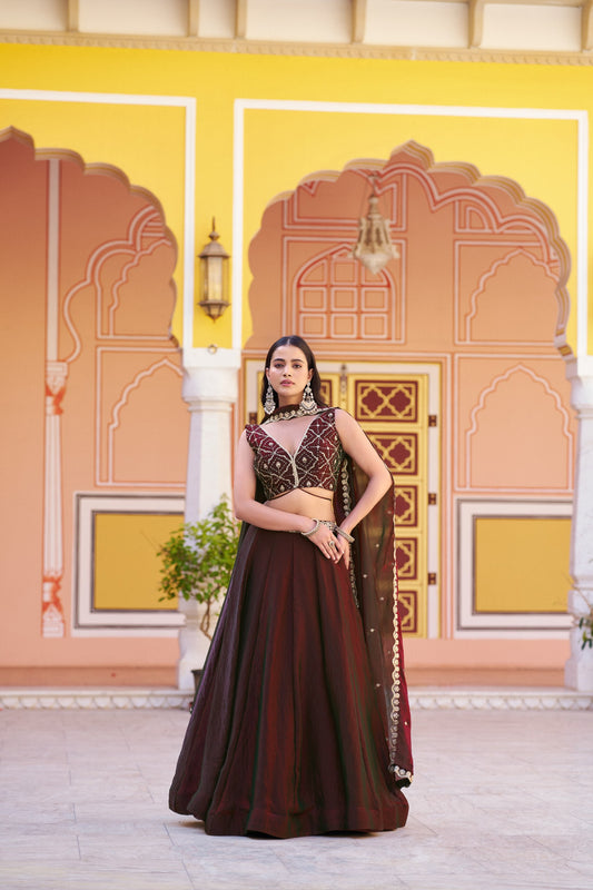 Elegant Timeless Festive Lehenga Set with Sequins and Thread Embroidery