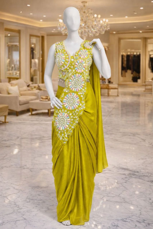 New Super Trending Ready-to-Wear Saree with Stunning Embroidery and Sequence Work Paired with Embroidered Blouse