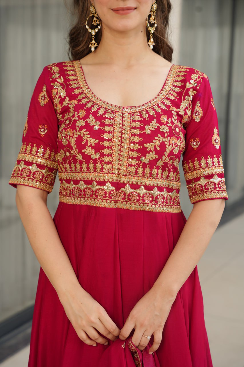 Exquisite Vichitra Silk Embroidered Gown