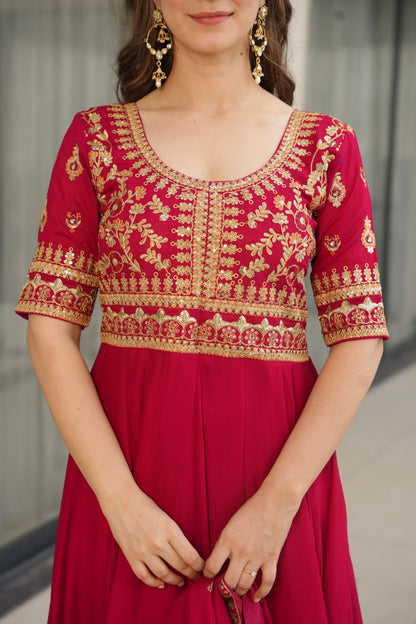 Exquisite Vichitra Silk Embroidered Gown