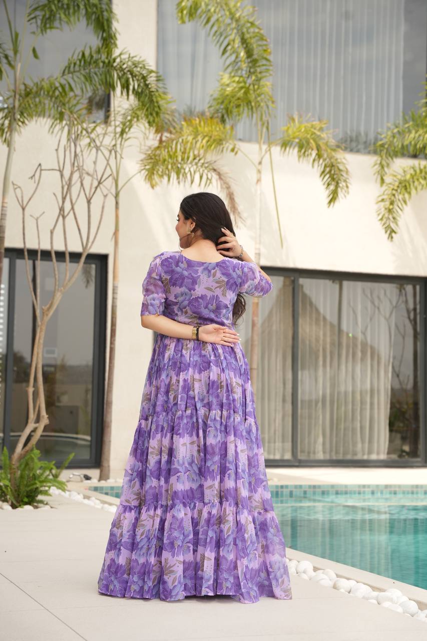 Full Flair Gown – Premium Printed Georgette, Ultimate Flare Elegance