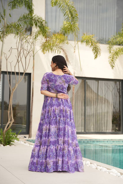 Full Flair Gown – Premium Printed Georgette, Ultimate Flare Elegance