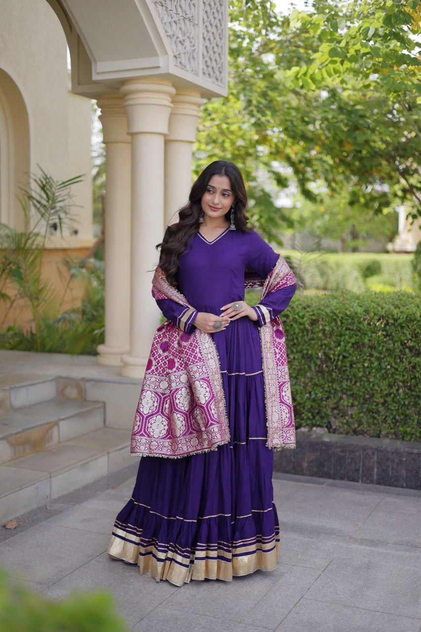 RangBhoomi Gown & Dupatta Collection 2026 — Premium Reyon Gown with Viscose Jacquard Dupatta