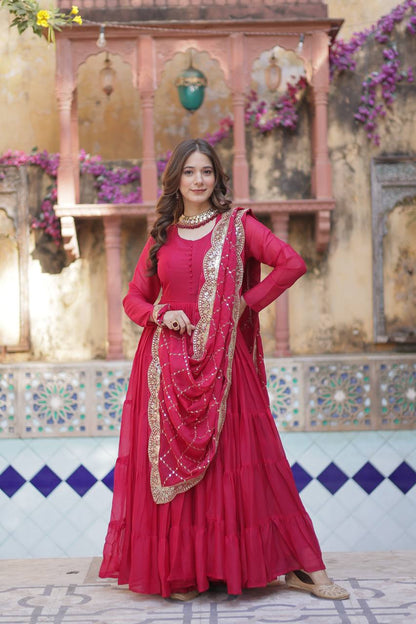 Flared Gown: Embroidered Dupatta - Shop Now!