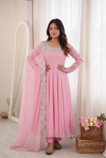 RangBhoomi Designer Heavy Fox Georgette Embroidered Party Gown Set - Elegant Festive Wear