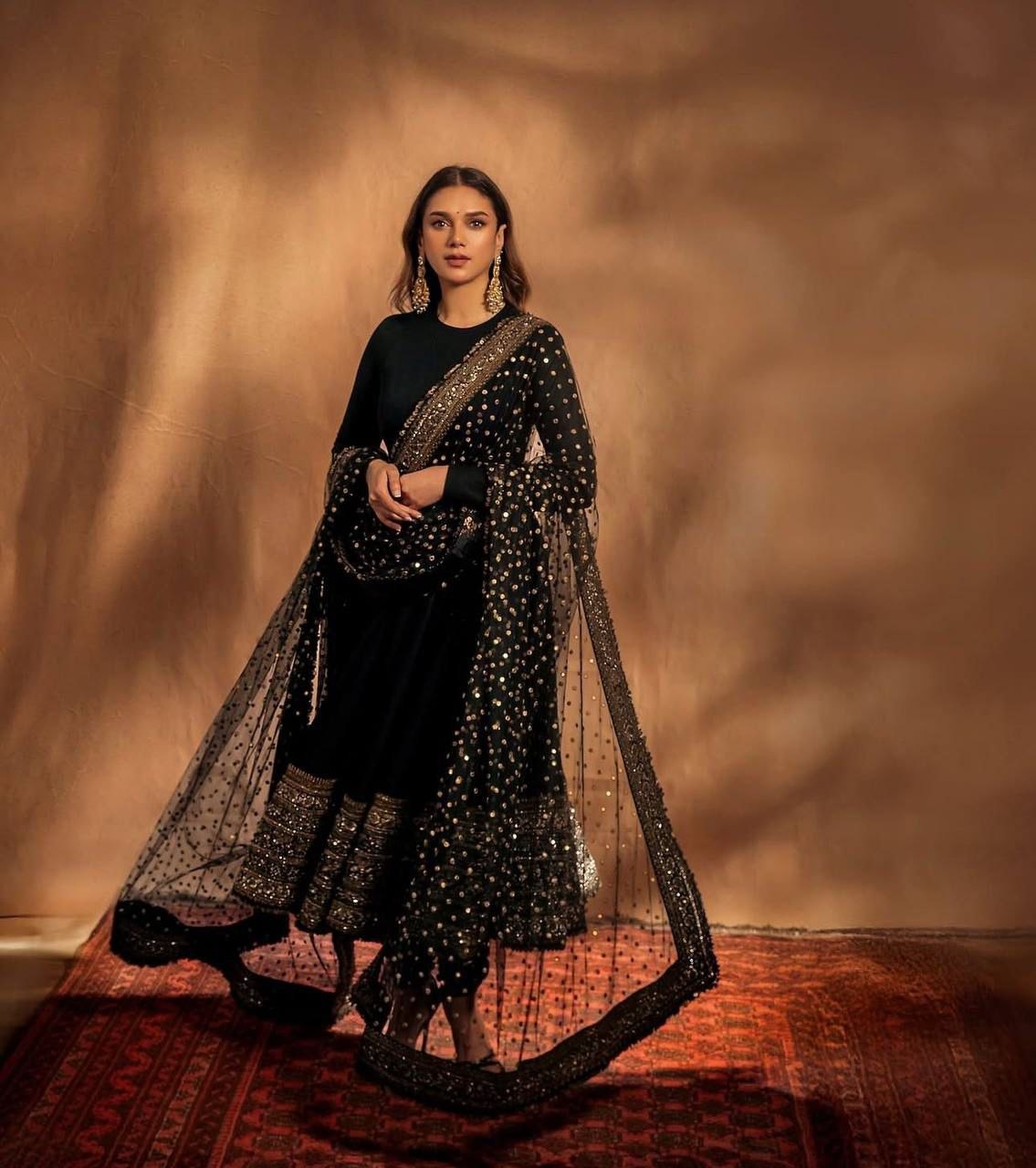 Elegant Embroidered Fox Georgette Gown with Matching Dupatta – Fully Stitched, Sophisticated Design