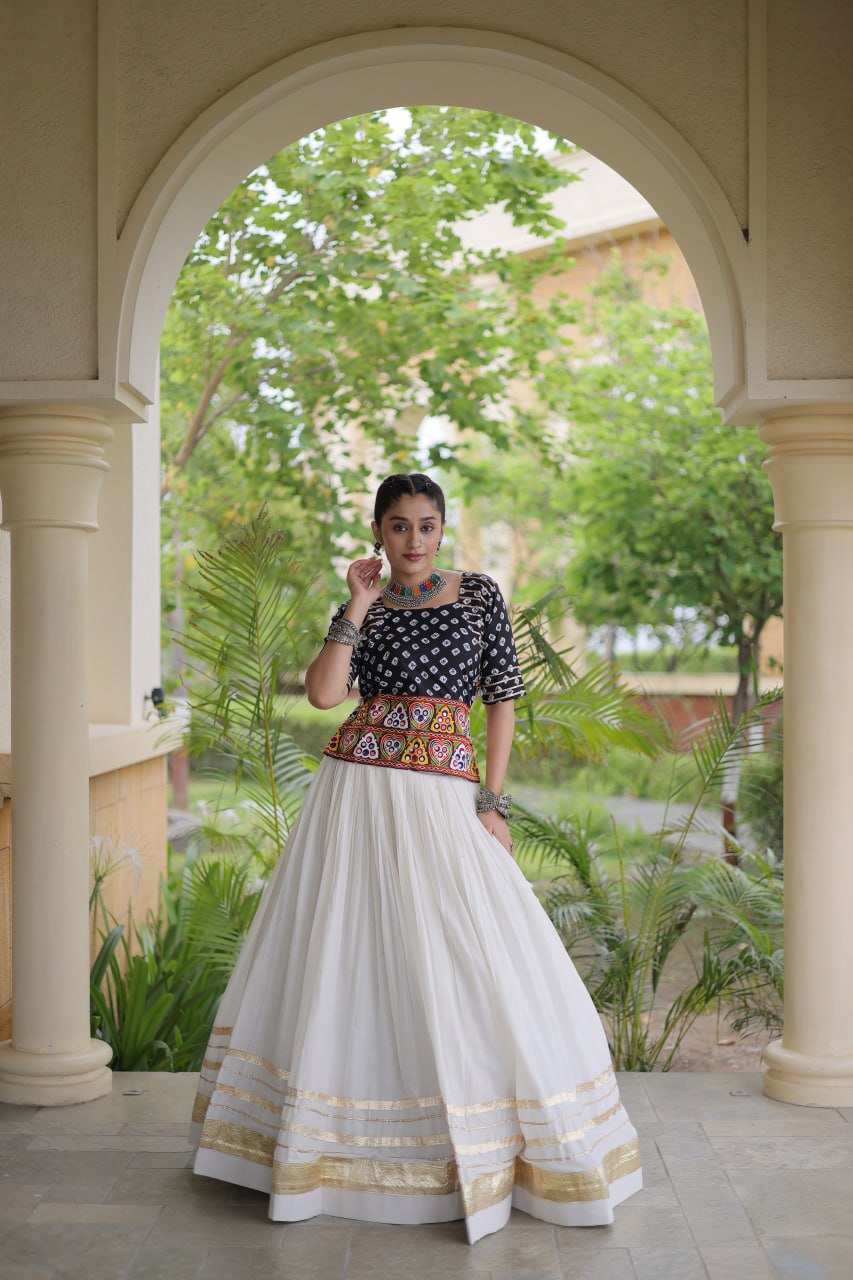 RangBhoomi Navratri Festive Lehenga Set - Cora Cotton & Bandhej Embroidered Blouse