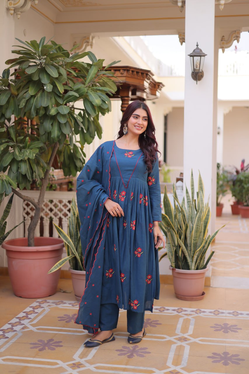 Premium Ready-to-Wear Kurti Set with Pant and Embroidered Dupatta – Comfortable Cotton Ensemble