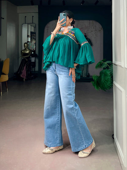 Garba Glam Top — Lightweight Mirror & Gamthi Lace Cape by RangBhoomi