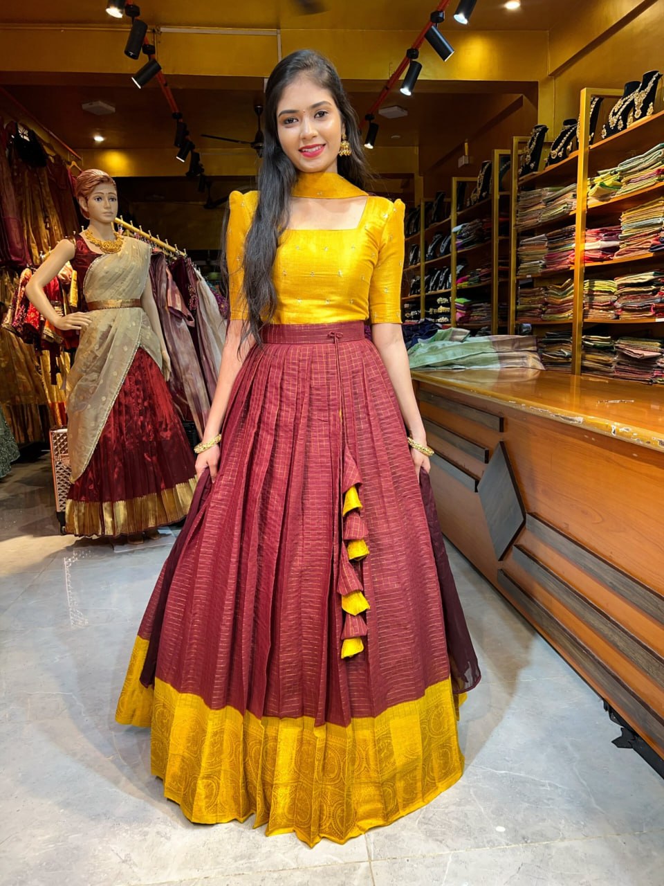 RangBhoomi Premium 5000 Series Elegant Natural Crepe Silk Ethnic Ensemble with Beaded and Threadwork Detailing
