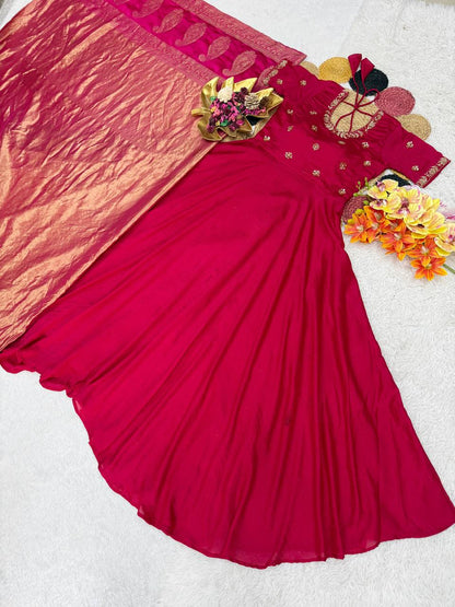 Beautiful Maggam Work Gown with Tissue Dupatta