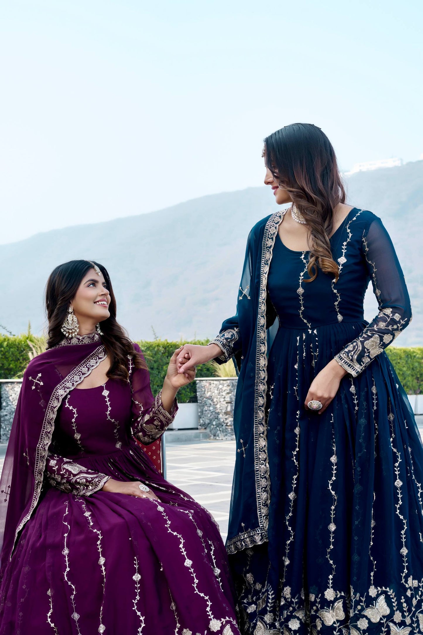 RangBhoomi Festival Long Gown with Matching Dupatta – Elegant Fox Georgette Ensemble with Heavy Sequin Embroidery