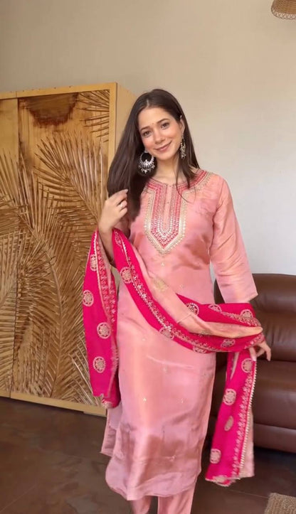 Women's Ethnic Wear: Elegant Embroidered Fendy Silk Suit Set with Dupatta, Fully Stitched and Ready to Wear